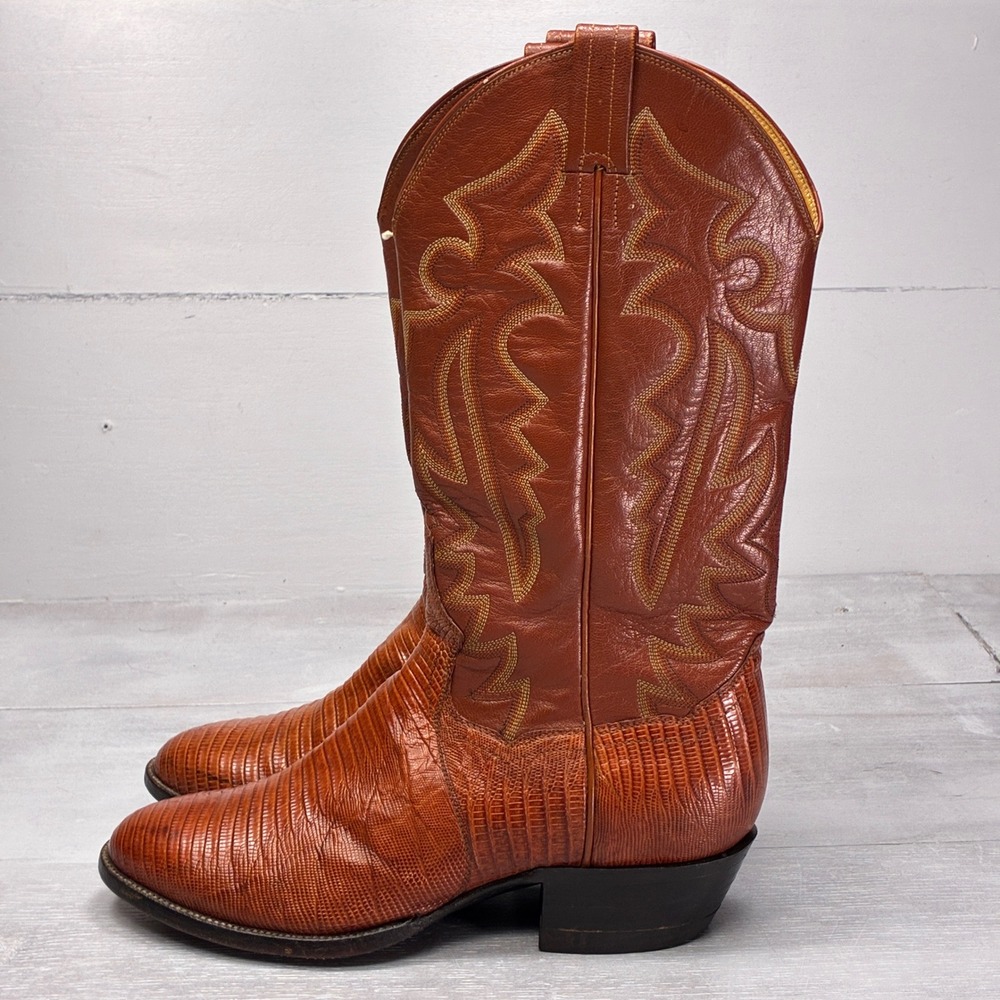 Panhandle Slim Lizard Cowboy Boots Mens 8.5 D Brown Western Exotic Skin Mexico
